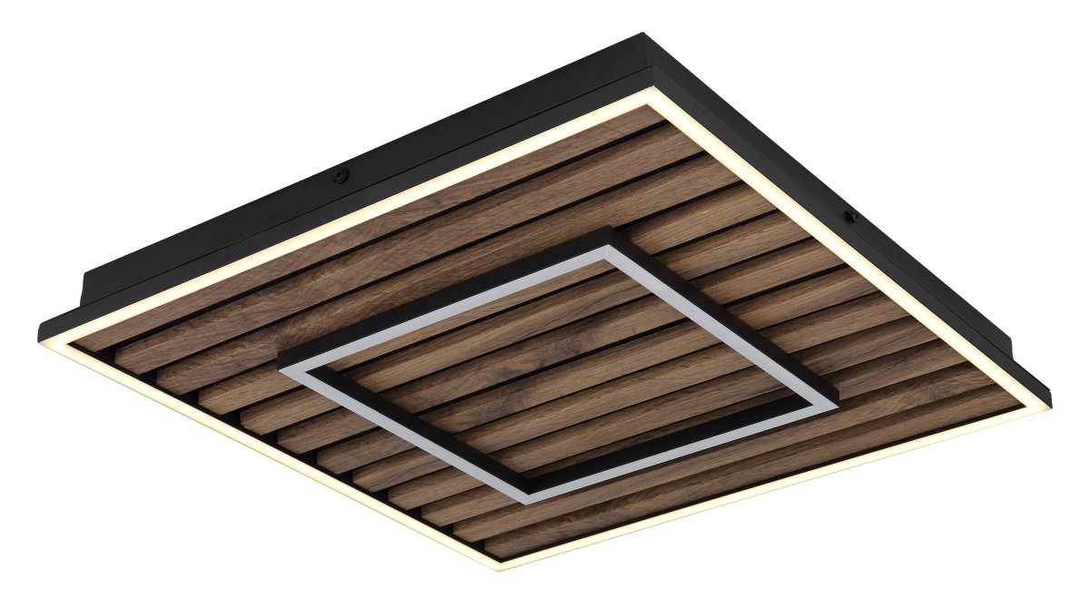 Woody 45cm Holz deckenleuchte Von Globo Lighting - Takf&auml;stet som efterliknar akustikpanel i kombination med de mattsvarta detaljerna i metall bidrar med industriell k&auml;nsla till rummet.