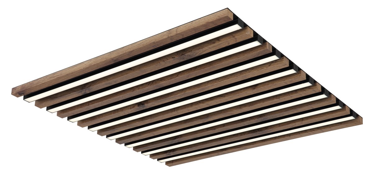 Hayden 60cm Holz deckenleuchte Von Globo Lighting - Den kvadratiska plafonden Hayden &ouml;vertalar med sin moderna akustikpanel-look och bidrar med en h&auml;rlig ljusspridning i rummet.