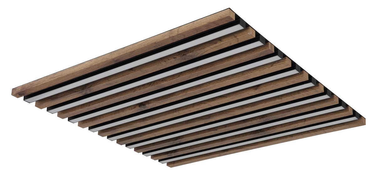 Hayden 60cm Holz deckenleuchte Von Globo Lighting - Den kvadratiska plafonden Hayden &ouml;vertalar med sin moderna akustikpanel-look och bidrar med en h&auml;rlig ljusspridning i rummet.