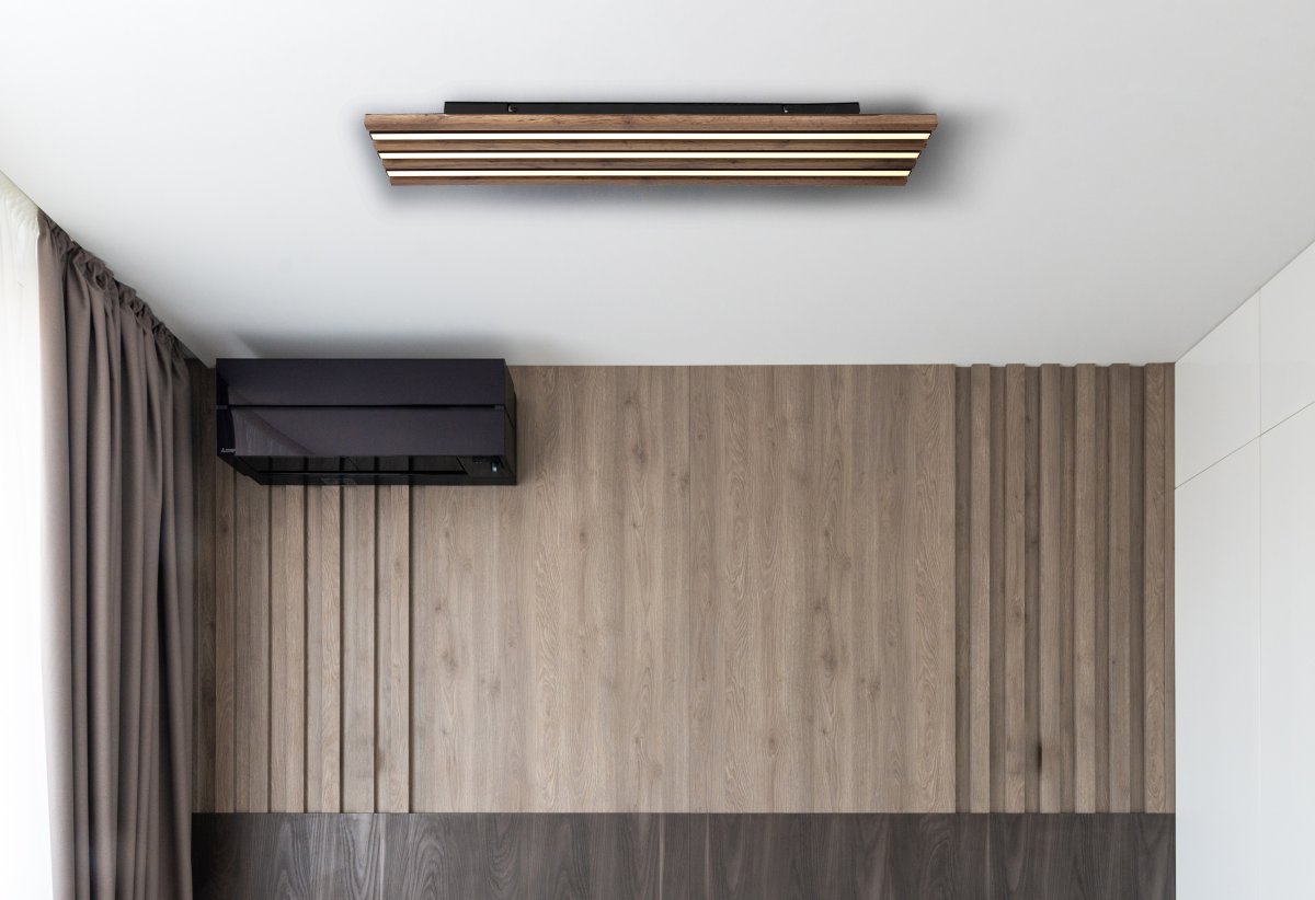 Hayden 80cm Holz deckenleuchte Von Globo Lighting - Den rektangul&auml;ra plafonden Hayden &ouml;vertalar med sin moderna akustikpanel-look och bidrar med en h&auml;rlig ljusspridning i rummet.