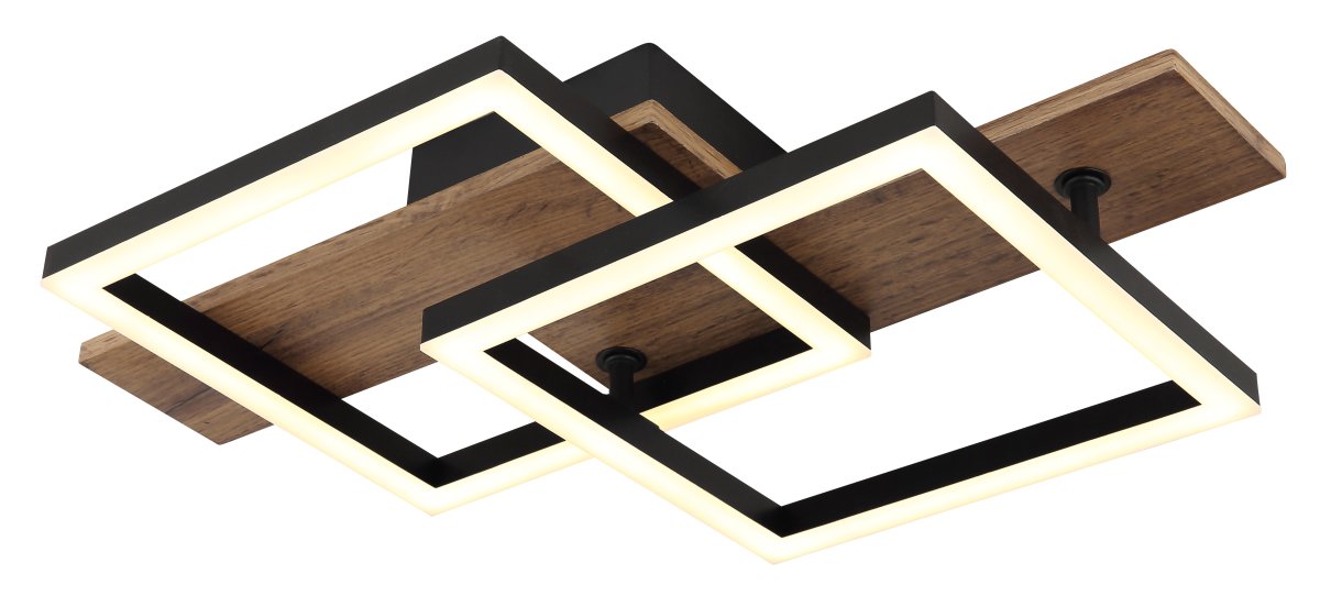 Jeffry 44cm Holz deckenleuchte Von Globo Lighting - Takf&auml;stet som efterliknar tr&auml; i kombination med de mattsvarta detaljerna i metall bidrar med industriell k&auml;nsla till rummet.