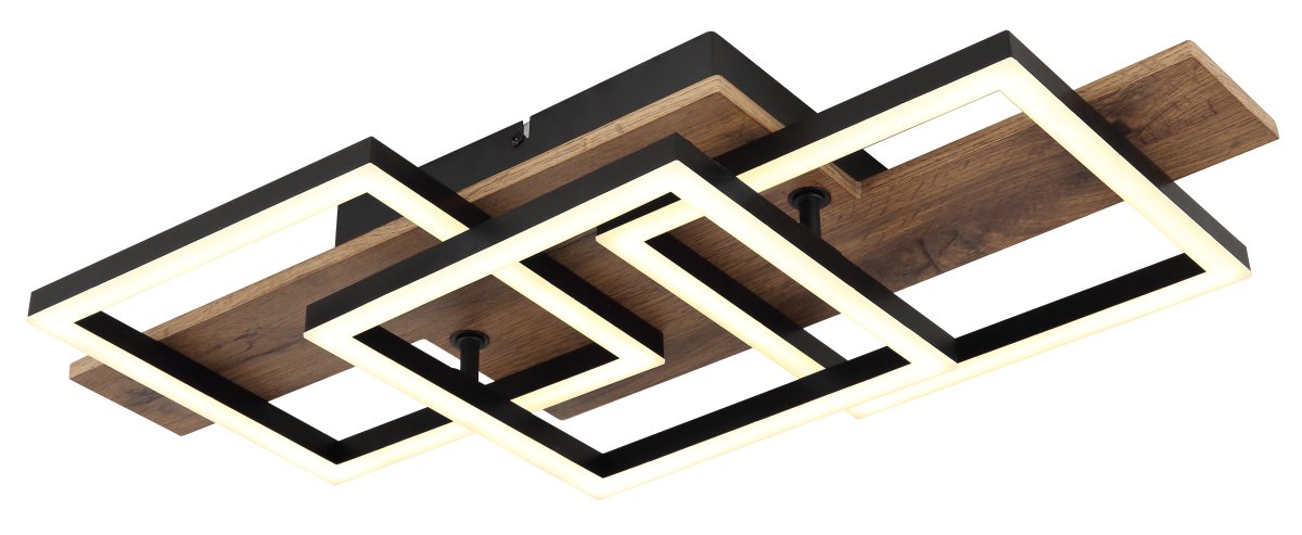 Jeffry 58cm Holz deckenleuchte Von Globo Lighting - Takf&auml;stet som efterliknar tr&auml; i kombination med de mattsvarta detaljerna i metall bidrar med industriell k&auml;nsla till rummet.