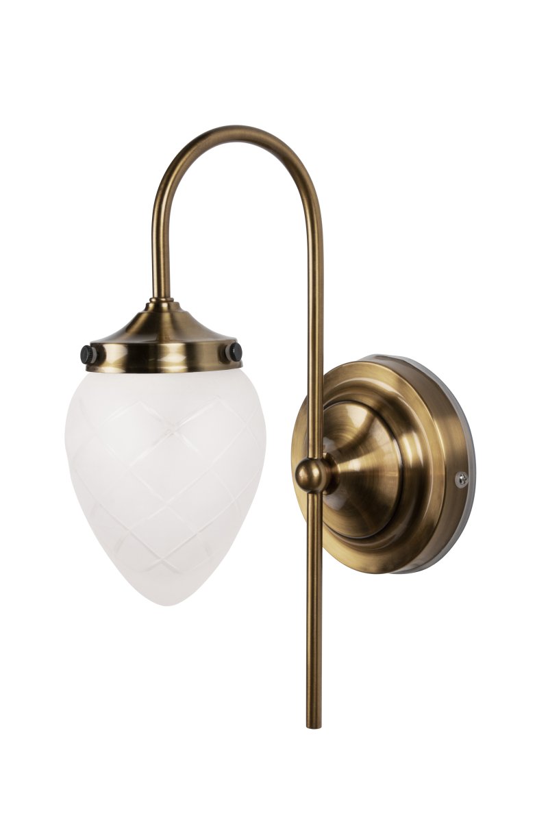 Juni 24cm Altmessing/Weiß badezimmerlampe Von Globen Lighting - Juni mit ihrem wunderschön geschliffenen, mattierten Glas und dem Metallschirm versetzt Sie zurück in die Zeit des frühen 20.