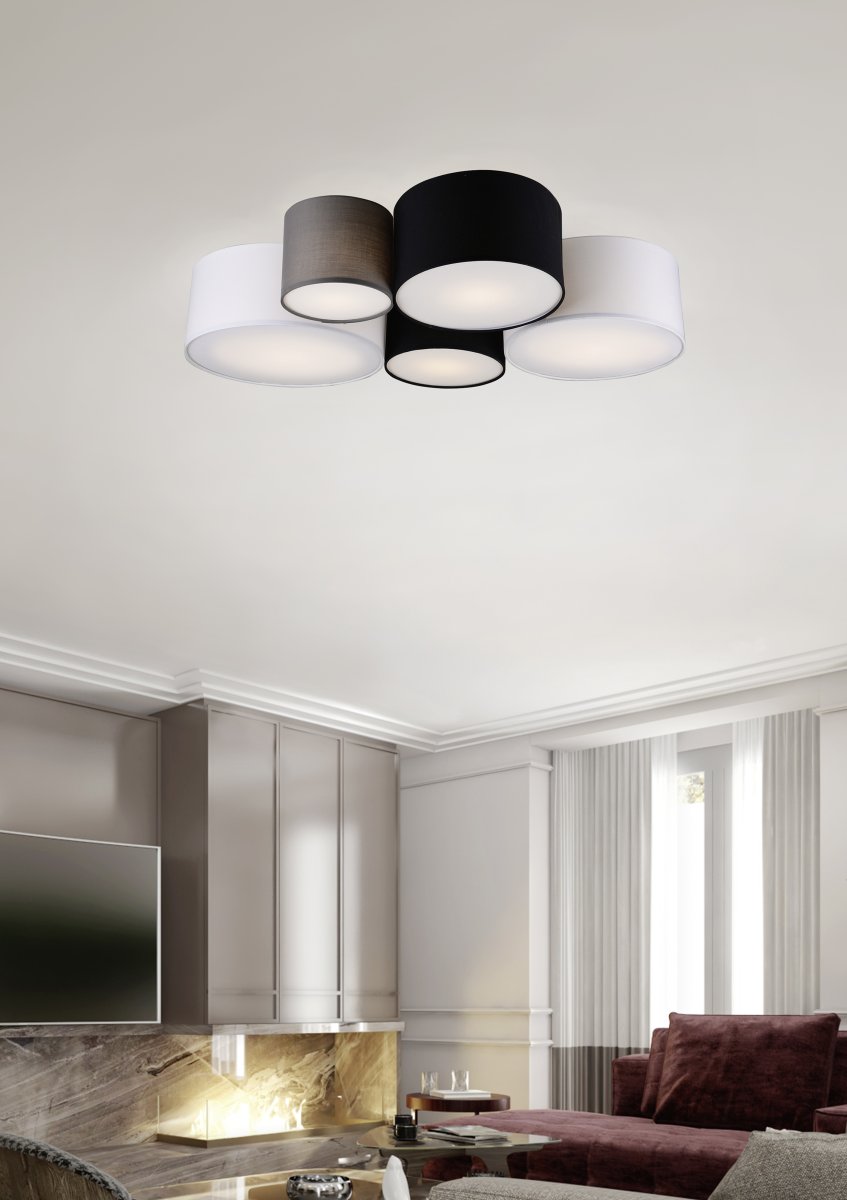 Hotel 90cm Mehrfarbig deckenleuchte Von Trio Lighting - Die Deckenleuchte HOTEL kommt mit ihren f&uuml;nf Lichtquellen besonders gut in Wohn- und Schlafzimmern zur Geltung, wo sie harmonische Lichtakzente setzt und f&uuml;r eine behagliche Atmosph&auml;re sorgt.