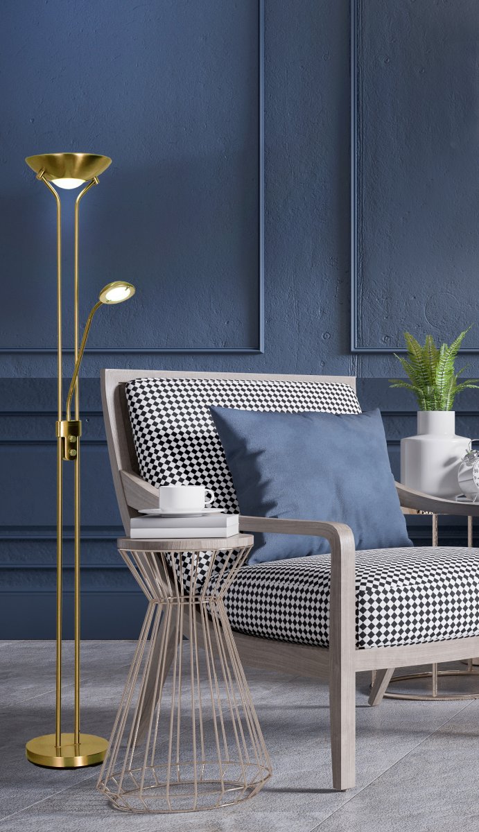 Nice Antiquität stehlampe Von Aneta Lighting - Sowohl das Uplight mit 1600 Lumen als auch der Lesearm mit 400 Lumen sind mit separaten Knöpfen dimmbar.