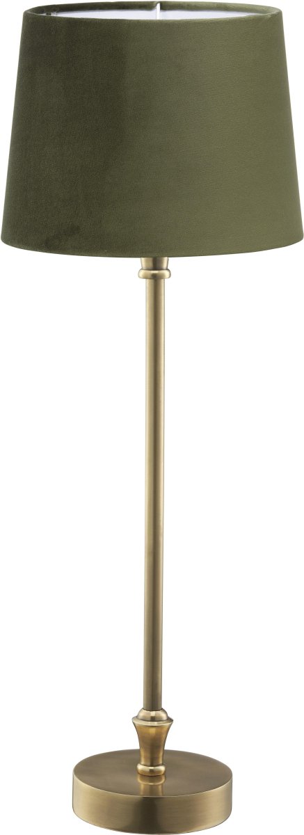Liam 60cm Messing/Grün tischlampe Von PR Home - Der Schirm ist 20 cm breit und 15,5 cm hoch und verf&uuml;gt &uuml;ber eine E27-Ringfassung.