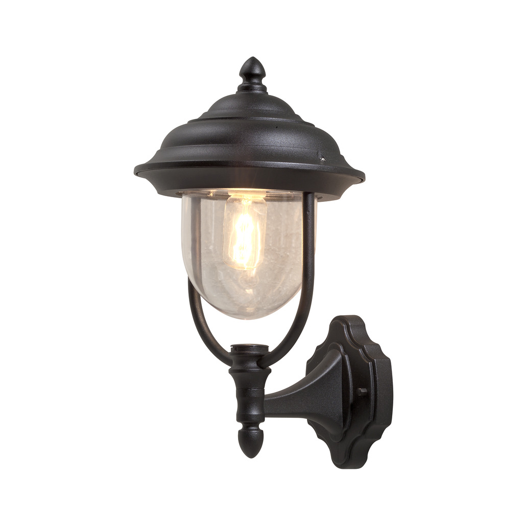 Parma Schwarz außenlampe Von Konstsmide - Mit ihrer schönen Form und dem klaren Glasschirm verbreitet sie ein warmes und einladendes Licht, ideal für Eingänge und Terrassen.