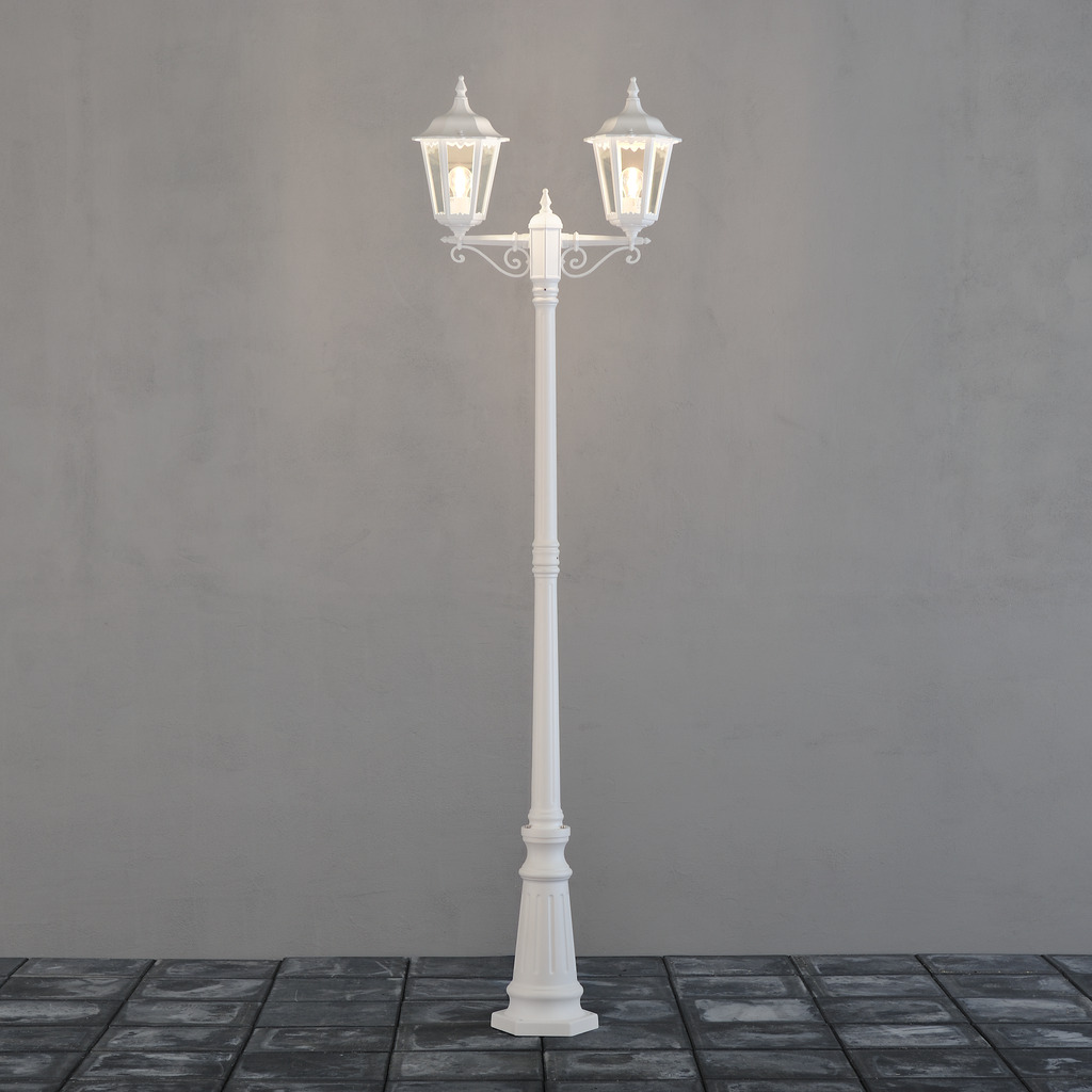 Firenze 220cm Weiß kandelaber Von Konstsmide - Firenzew-Arm Pole ist eine klassische und elegante Au&szlig;enlampe mit zwei Armen.