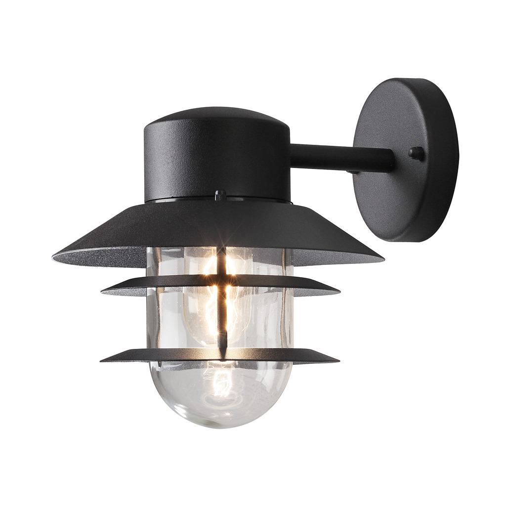 Modena Schwarz außenlampe Von Konstsmide - Mit seinem schützenden Dach und dem stilvollen Design sorgt es für ein angenehmes und gerichtetes Licht, ideal, um im Freien eine sichere und einladende Atmosphäre zu schaffen.