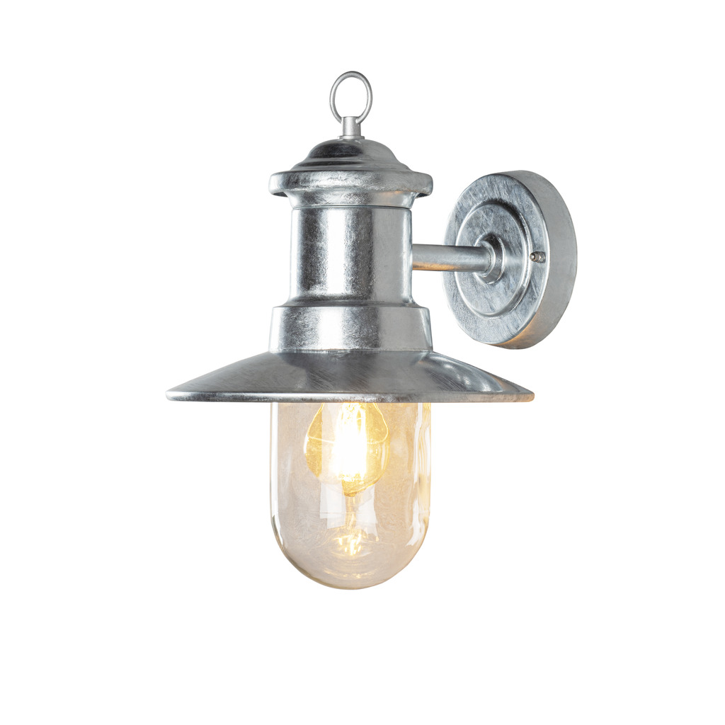 Napoli Feuerverzinkt außenlampe Von Konstsmide - Das klassische Design der Lampe mit runder Glaskuppel und breitem Schirm verbreitet ein warmes und angenehmes Licht, perfekt für die Beleuchtung von Eingängen und Terrassen.