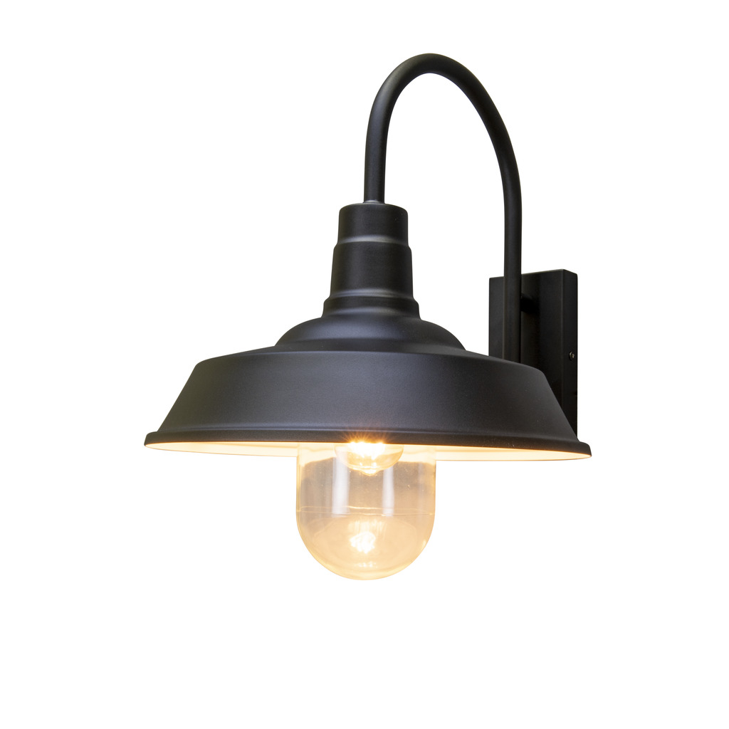 Trapani Schwarz außenlampe Von Konstsmide - Der breite Schirm und die klare Glaskuppel verbreiten ein angenehmes und gerichtetes Licht, wodurch die Lampe perfekt für Eingänge und Terrassen geeignet ist.