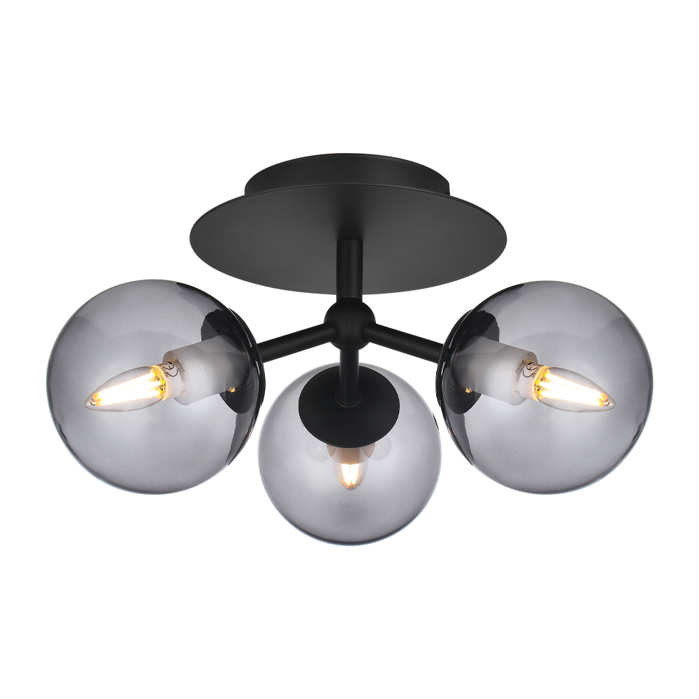 Zoombild von Atom Ø26cm Schwarz deckenleuchte Von Halo Design - Die drei Schirme aus Rauchglas sorgen für eine angenehme Lichtverteilung im Raum.