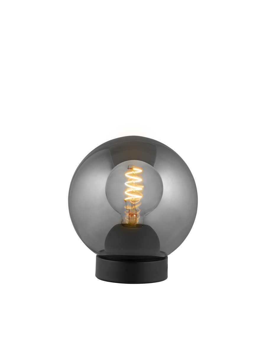 Bubbles 20cm Rauchfarben tischlampe Von Halo Design - Das Rauchglas in Kombination mit den mattschwarzen Metalldetails verleiht Eleganz und sorgt im eingeschalteten Zustand für eine schöne Lichtverteilung im Raum.