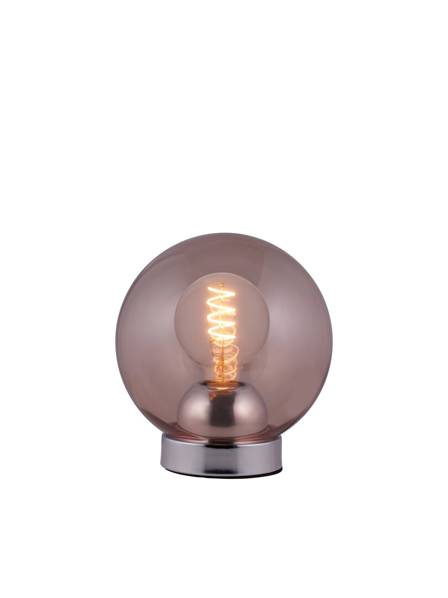 Bubbles 20cm Rosa tischlampe Von Halo Design - Das rosa Glas in Kombination mit den Chromdetails verleiht Eleganz und sorgt im eingeschalteten Zustand für eine schöne Lichtverteilung im Raum.