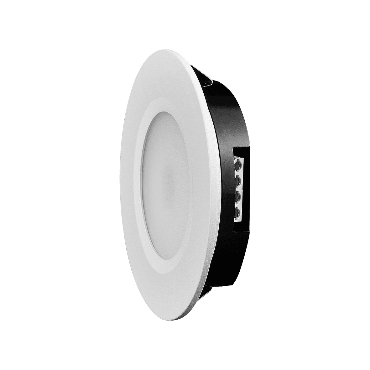 Q-36 Downlight 3000K Weiß Von Designlight - Die R&uuml;ckseite der Leuchte verf&uuml;gt &uuml;ber eine Schnellanschlussklemme f&uuml;r + und - sowie xx, &uuml;ber die das Minuskabel zum Treiber zur&uuml;ckgef&uuml;hrt werden kann.