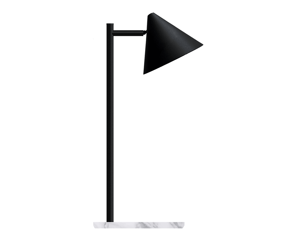 Tratt Micro 57cm Schwarz/Marmor tischlampe Von Westal - Die moderne Tischleuchte Funnel ist aus schwarz pulverbeschichtetem Edelstahl gefertigt und hat einen Lampenfu&szlig; aus wei&szlig;em Marmor.