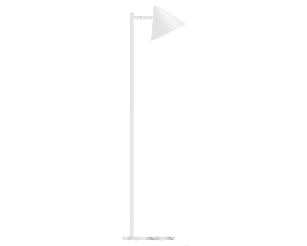 Zoombild von Tratt Micro Weiß/Marmor stehlampe Von Westal - Die Stehleuchte Funnel ist aus wei&szlig; pulverbeschichtetem Edelstahl gefertigt und hat einen Lampenfu&szlig; aus wei&szlig;em Marmor.
