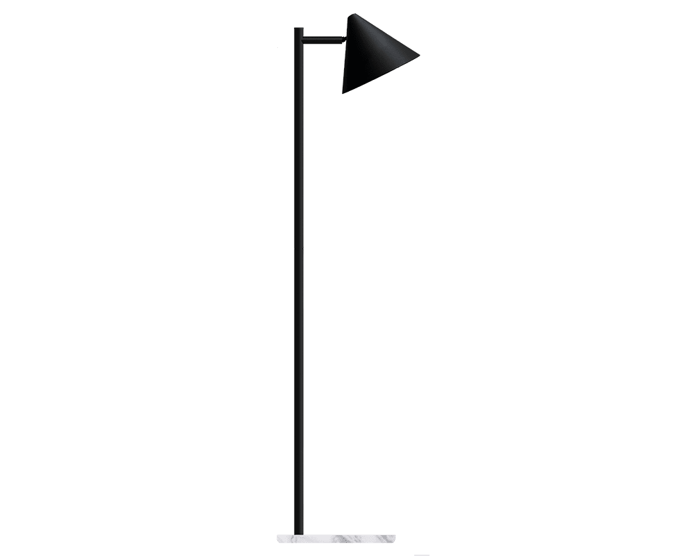 Zoombild von Tratt Micro Schwarz/Marmor stehlampe Von Westal - Die Stehleuchte Funnel ist aus schwarz pulverbeschichtetem Edelstahl gefertigt und hat einen Lampenfu&szlig; aus wei&szlig;em Marmor.