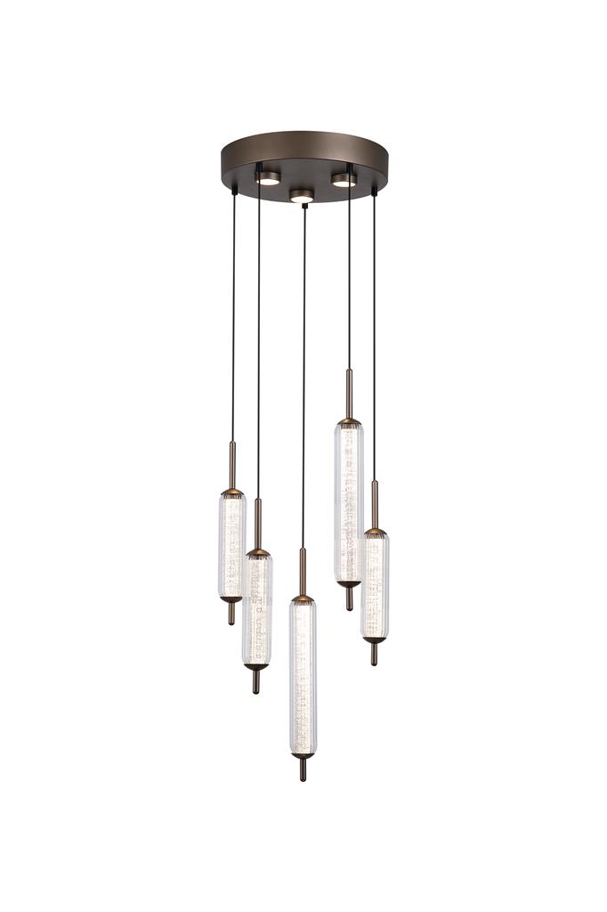 Cattail Ø37 Braun hängelampe Von Searchlight - Die integrierte LED-Beleuchtung in den Schirmen erzeugt ein warmes, wei&szlig;es Licht und schafft so eine einladende Atmosph&auml;re.