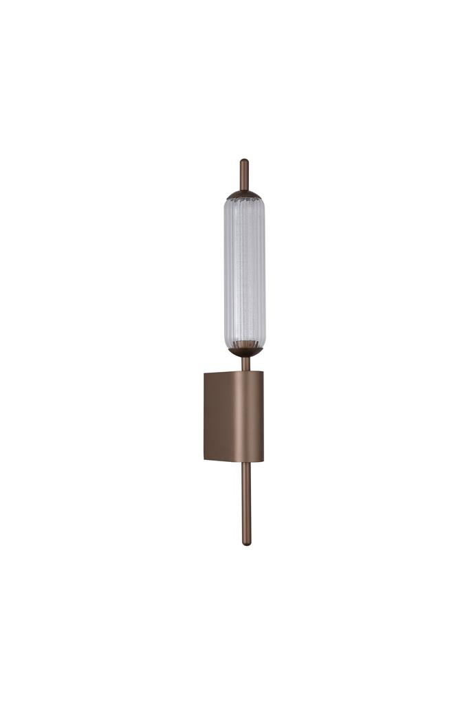 Cattail 54cm Braun wandlampe Von Searchlight - Die schlanke Silhouette aus braunem Metall harmoniert perfekt mit dem klaren, geriffelten Glasschirm und dem dekorativen, strukturierten Diffusor, der das Licht auf wundersch&ouml;ne Weise einf&auml;ngt und bricht.