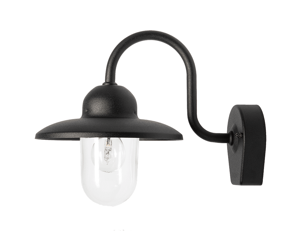 Nisse Schwarz außenlampe Von Westal - Der klare Glasschirm sorgt für eine effektive Lichtverteilung und schafft eine einladende Atmosphäre an Eingängen, Fassaden oder Terrassen.