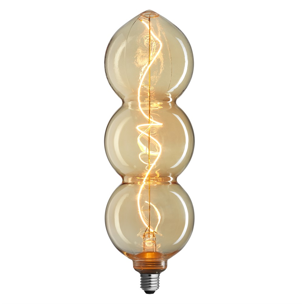 E27 4W 1800K 3-stufig dimmbar Orange Von Unison - TRIPLE goldene E27-Lichtquelle mit 4 W Effekt und warmem, weichem Licht bei 1800 K bietet sowohl ein einzigartiges Design als auch stimmungsvolle Beleuchtung.
