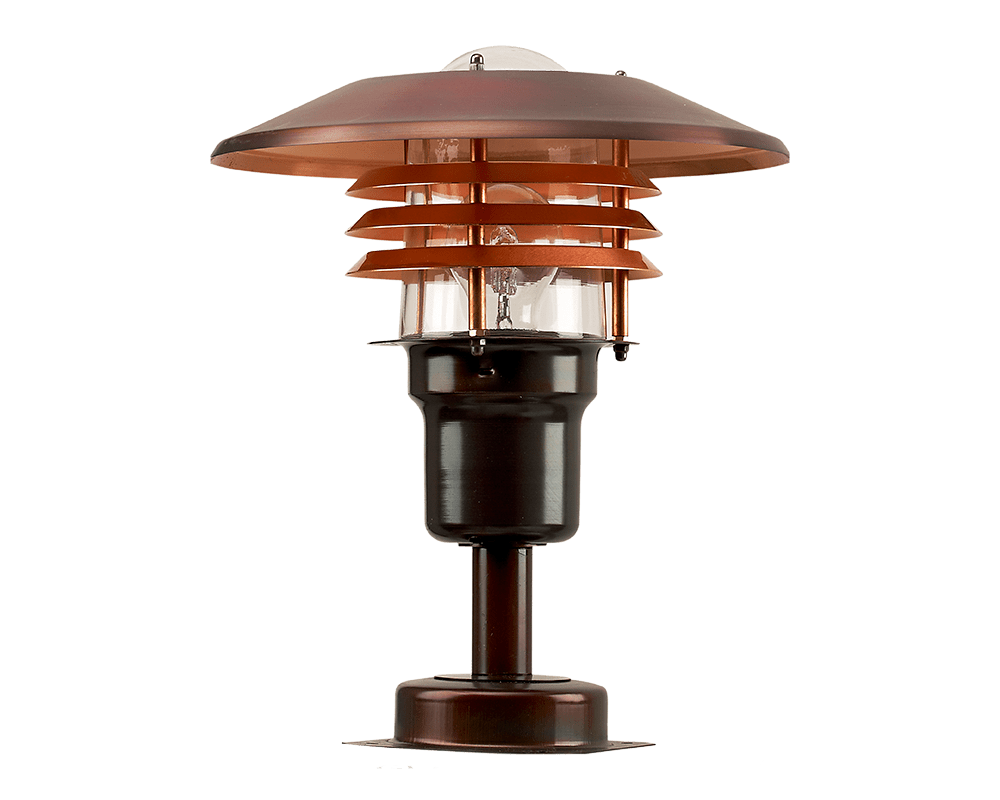 Tellus 33cm Rohkupfer Von Westal - Sie besteht aus rohem Kupfer, das mit der Zeit eine wunderschöne Patina entwickelt, und einem klaren Glasschirm, der für angenehmes Licht sorgt.