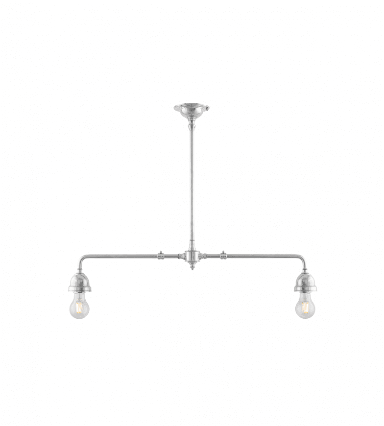 Tegnér Rod Pendant 2x60 Nickel Von Karlskrona lampfabrik - P&aring; Auf dem Bild ist die Leuchte mit einem 50 cm langen Verl&auml;ngerungsrohr ausgestattet, welches nicht im Lieferumfang enthalten ist.