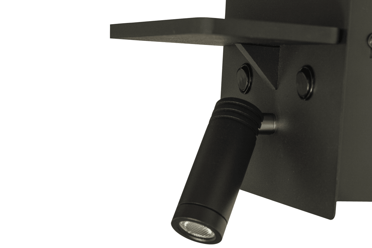 Astor Schwarz leselampe Von Aneta Lighting - Astor verf&uuml;gt au&szlig;erdem &uuml;ber eine praktische Ablage mit kabellosem Ladeger&auml;t f&uuml;r Ihr Mobiltelefon und an der Vorderseite sind zwei USB-Anschl&uuml;sse (USB A und C) angebracht.