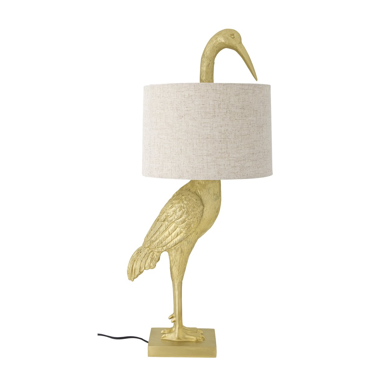 Heron 73cm Gold tischlampe Von Bloomingville - Die Leuchte ist in elegantem Gold gehalten und wird durch einen naturfarbenen Leinenschirm erg&auml;nzt, der ein weiches und angenehmes Licht verbreitet.