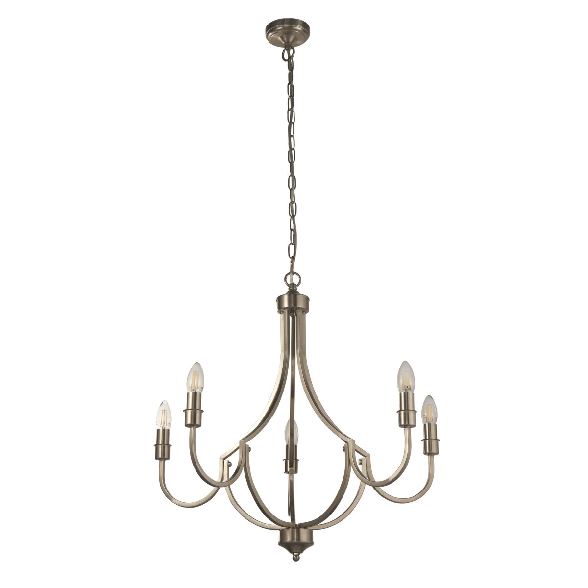 Lodge Ø65 Silber hängelampe Von Searchlight - Lodge ist eine stilvolle Pendelleuchte mit eleganter Silhouette und offenem Design, die Ihren gewählten Lichtquellen die Hauptrolle überlässt.