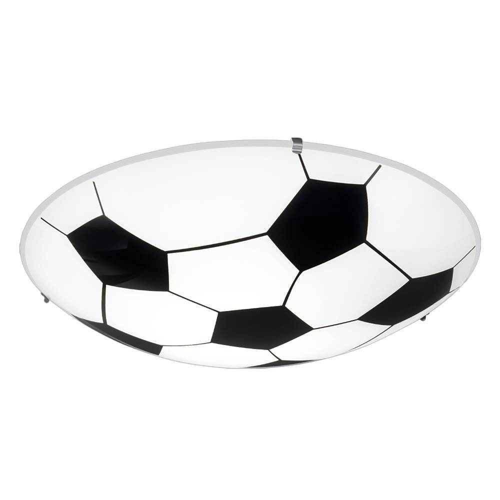 Junior 1 Weiß kinderlampe Von Eglo - Die Lampe hat eine runde Form und weist das klassische schwarz-weiße Fußballmuster auf, das ihr ein verspieltes und stilvolles Aussehen verleiht.
