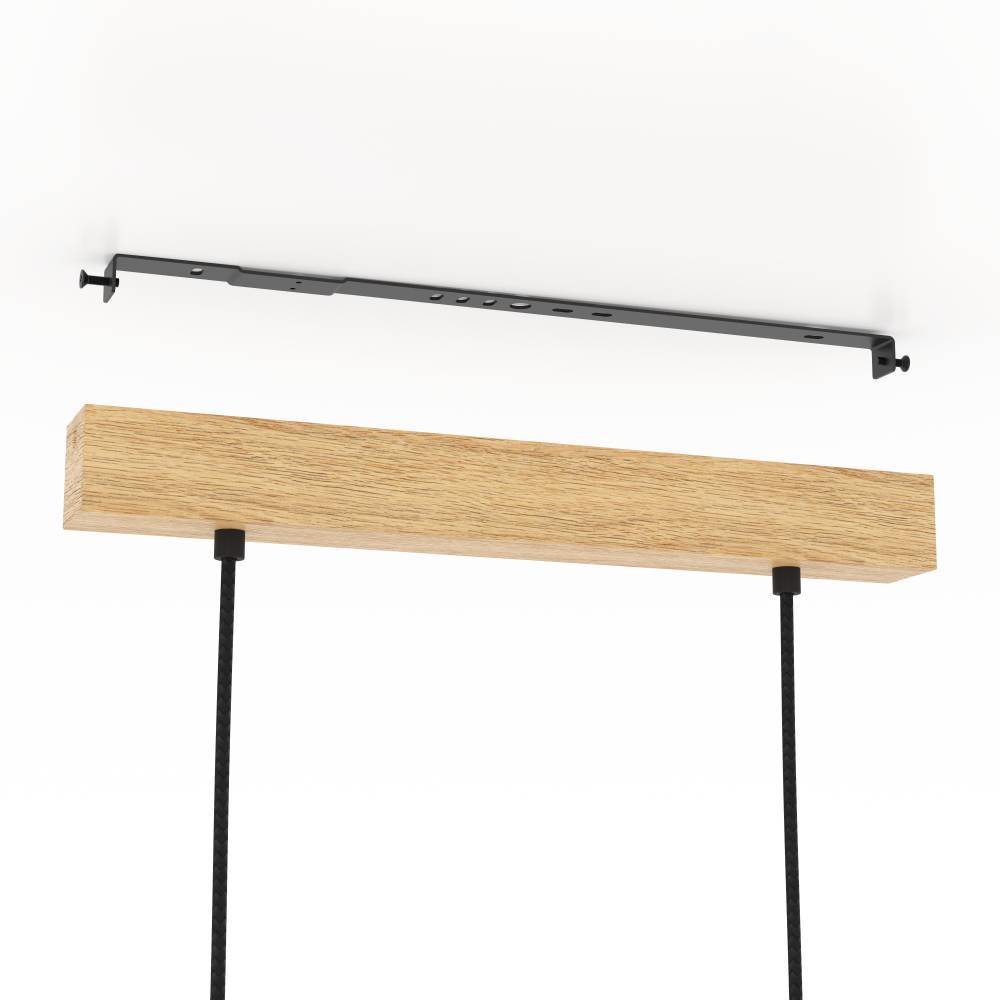 Castralvo 97cm Natur hängelampe Von Eglo - Diese Pendelleuchte kombiniert drei schwarze Lampenschirme mit einem Sockel aus hellem Holz und erzeugt so ein harmonisches und modernes Ambiente.