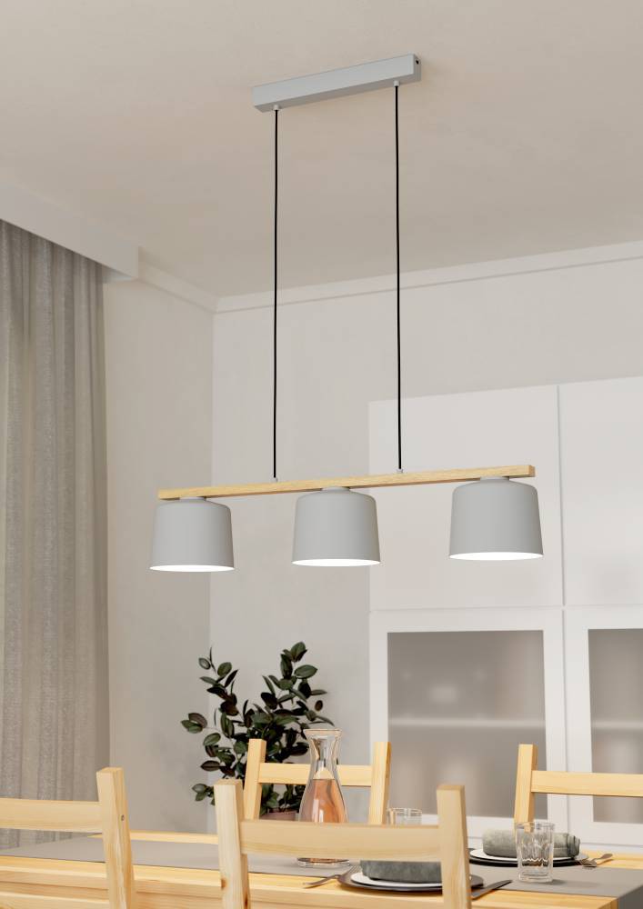 Mariel 90cm Grau hängelampe Von Eglo - Durch das minimalistische Design aus Holz und Metall lässt es sich leicht in skandinavische und moderne Inneneinrichtungen integrieren und verleiht gleichzeitig einen Hauch von Natur.
