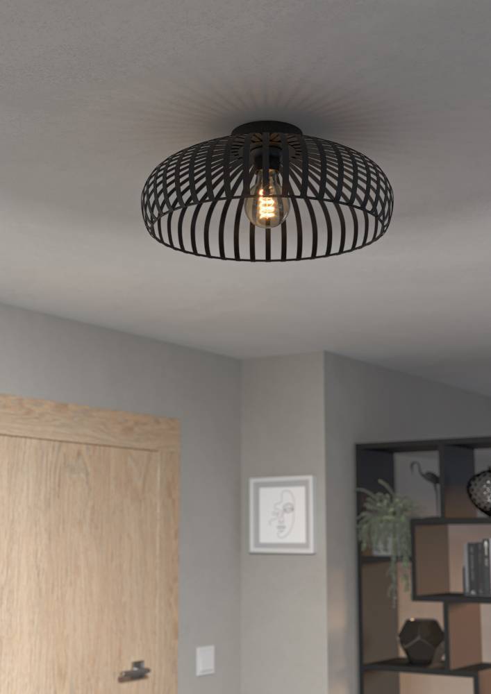 Mogano Ø43 Schwarz deckenleuchte Von Eglo - Die freiliegende Lichtquelle erzeugt bei eingeschalteter Lampe ein faszinierendes Schattenspiel und verleiht dem Raum eine zusätzliche Dimension.