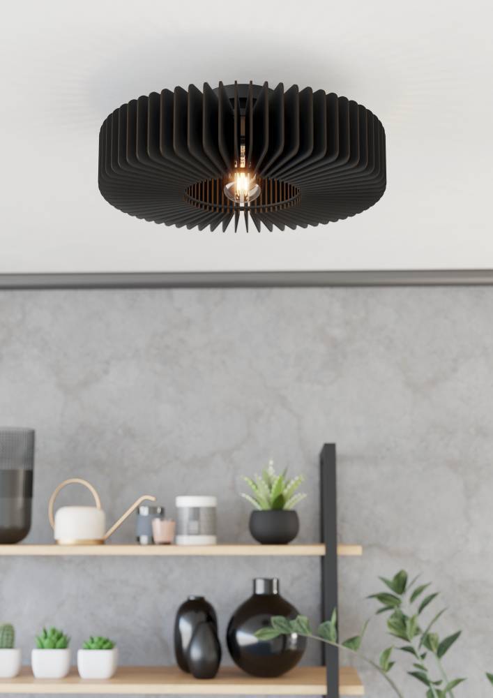Palombaia Ø50 Schwarz deckenleuchte Von Eglo - Diese Lampe wurde mit Fokus auf Langlebigkeit und moderne Ästhetik hergestellt und ist sowohl ein Design-Highlight als auch eine umweltfreundliche Wahl.