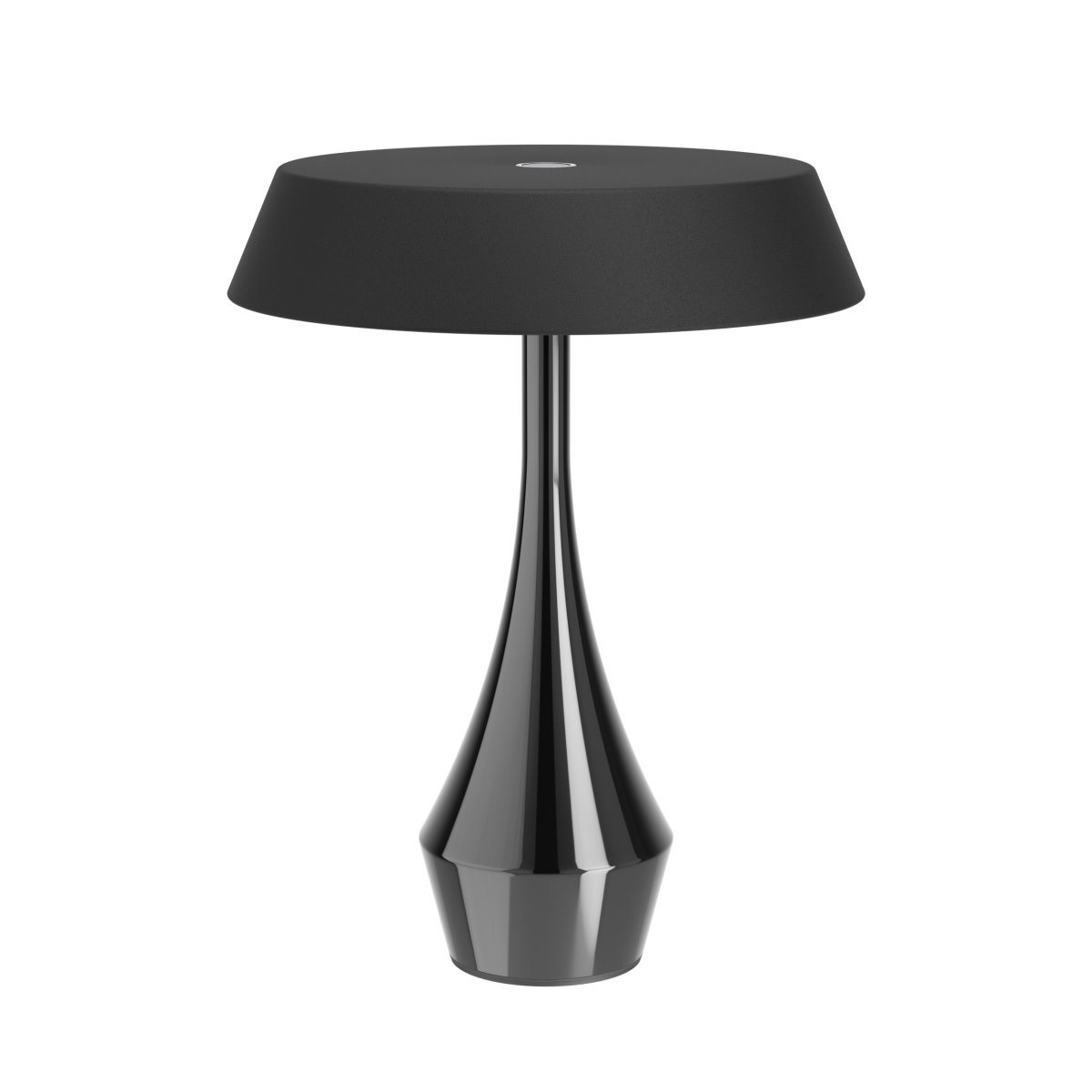 Turcio 20cm Schwarz tragbare Von Eglo - Turcio ist eine tragbare Metalllampe mit einem glänzend schwarzen Fuß und einem schwarzen, strukturierten Schirm.