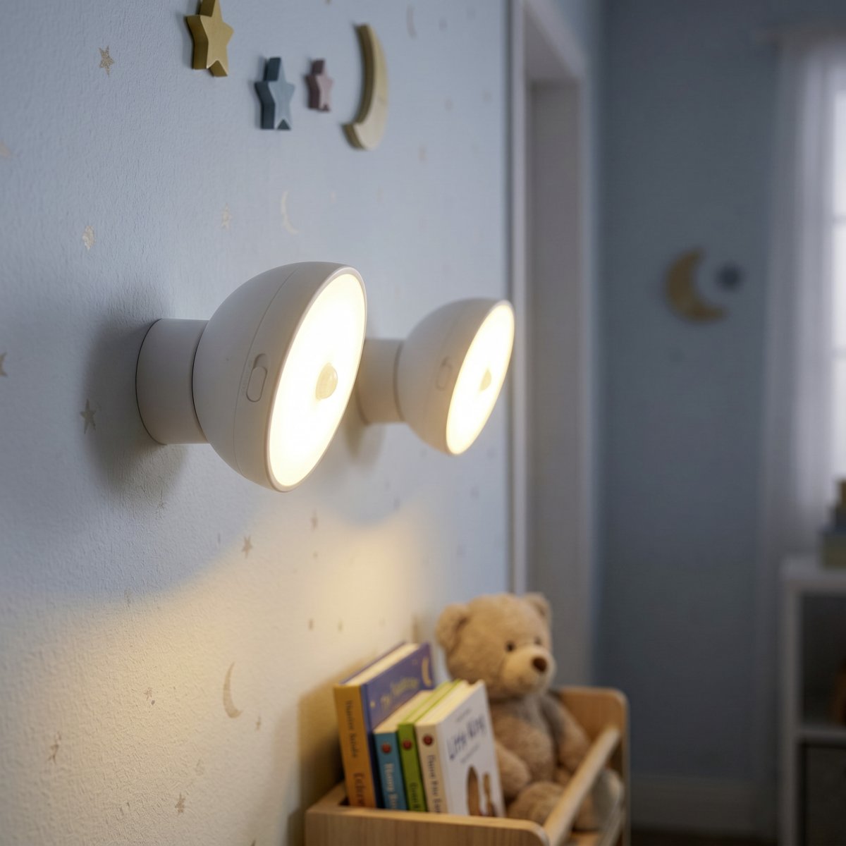Eidani 2er-Pack Weiß kinderlampe Von Eglo - Die Lampe verfügt über einen integrierten Bewegungssensor und einen Ein-/Ausschalter mit drei Positionen: EIN, AUS und AUTO.