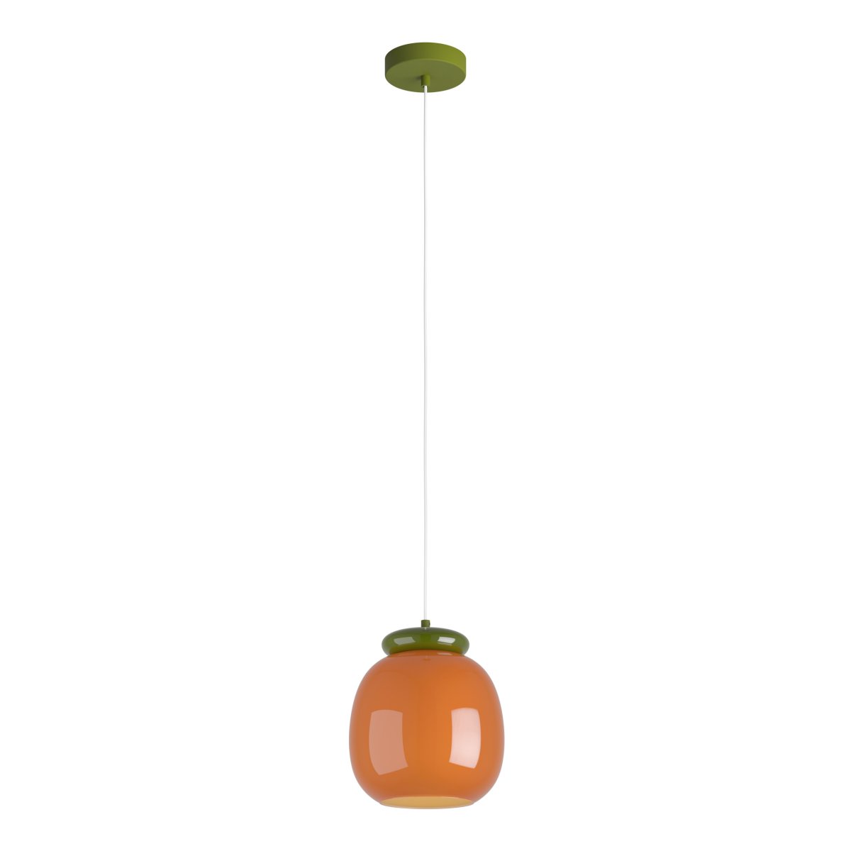Berardelli Ø23 Orange hängelampe Von Eglo - Der grüne Schirm und die Verzierung oberhalb des Glasschirms verleihen der Leuchte eine verspielte Note und setzen einen schönen Farbakzent im Raum.