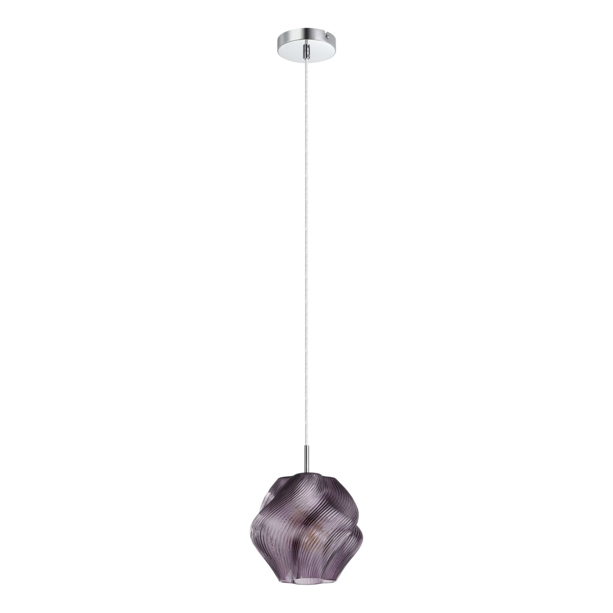Vicenne Ø22 Lila hängelampe Von Eglo - Der Glasschirm hat eine geschwungene Form mit einem gerippten Muster, das der Lampe sowohl im ein- als auch im ausgeschalteten Zustand einen ausdrucksstarken Charakter verleiht.