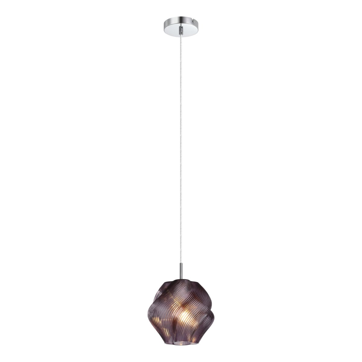 Vicenne Ø22 Lila hängelampe Von Eglo - Der Glasschirm hat eine geschwungene Form mit einem gerippten Muster, das der Lampe sowohl im ein- als auch im ausgeschalteten Zustand einen ausdrucksstarken Charakter verleiht.