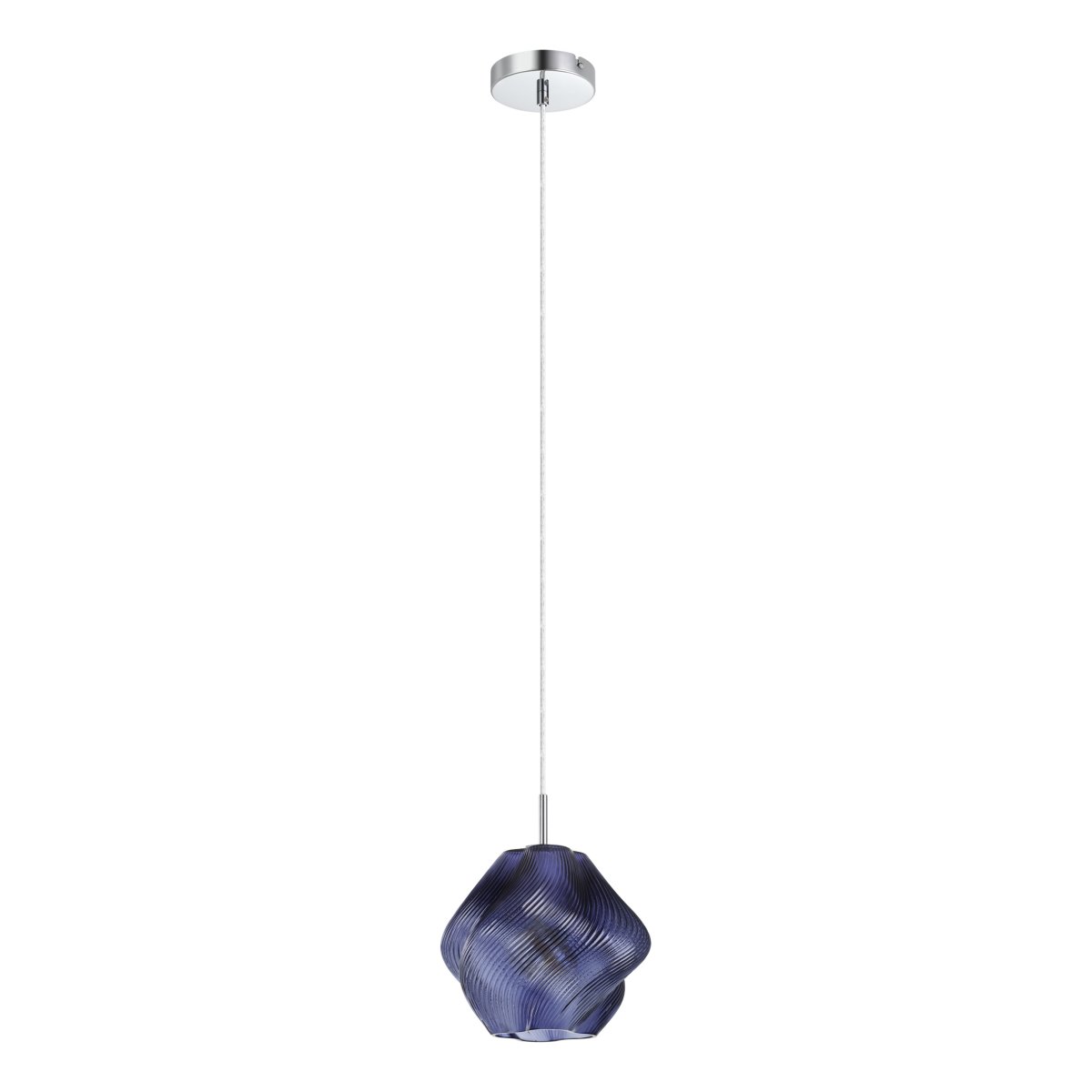 Vicenne Ø22 Blau hängelampe Von Eglo - Der Glasschirm hat eine geschwungene Form mit einem gerippten Muster, das der Lampe sowohl im ein- als auch im ausgeschalteten Zustand einen ausdrucksstarken Charakter verleiht.