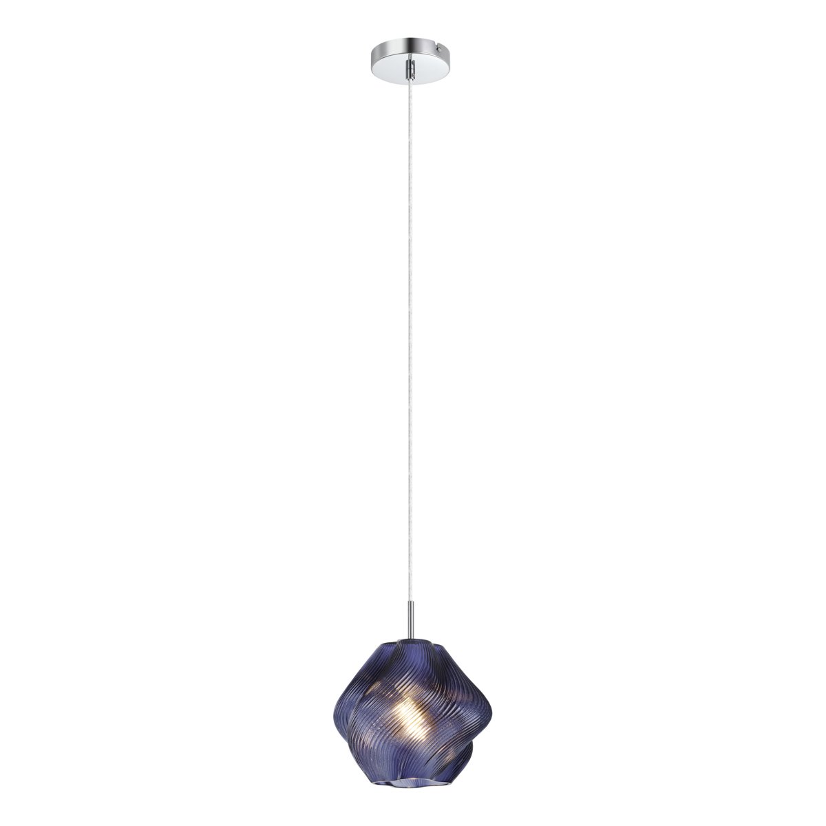 Vicenne Ø22 Blau hängelampe Von Eglo - Der Glasschirm hat eine geschwungene Form mit einem gerippten Muster, das der Lampe sowohl im ein- als auch im ausgeschalteten Zustand einen ausdrucksstarken Charakter verleiht.