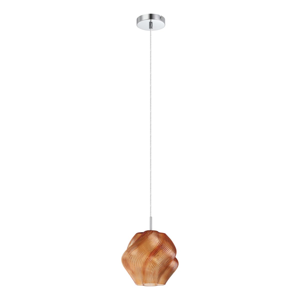 Vicenne Ø22 Orange hängelampe Von Eglo - Der Glasschirm hat eine geschwungene Form mit einem gerippten Muster, das der Lampe sowohl im ein- als auch im ausgeschalteten Zustand einen ausdrucksstarken Charakter verleiht.