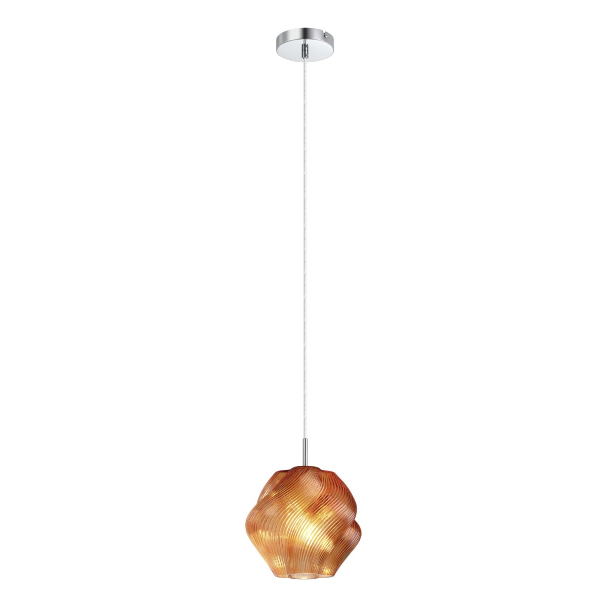 Vicenne Ø22 Orange hängelampe Von Eglo - Der Glasschirm hat eine geschwungene Form mit einem gerippten Muster, das der Lampe sowohl im ein- als auch im ausgeschalteten Zustand einen ausdrucksstarken Charakter verleiht.