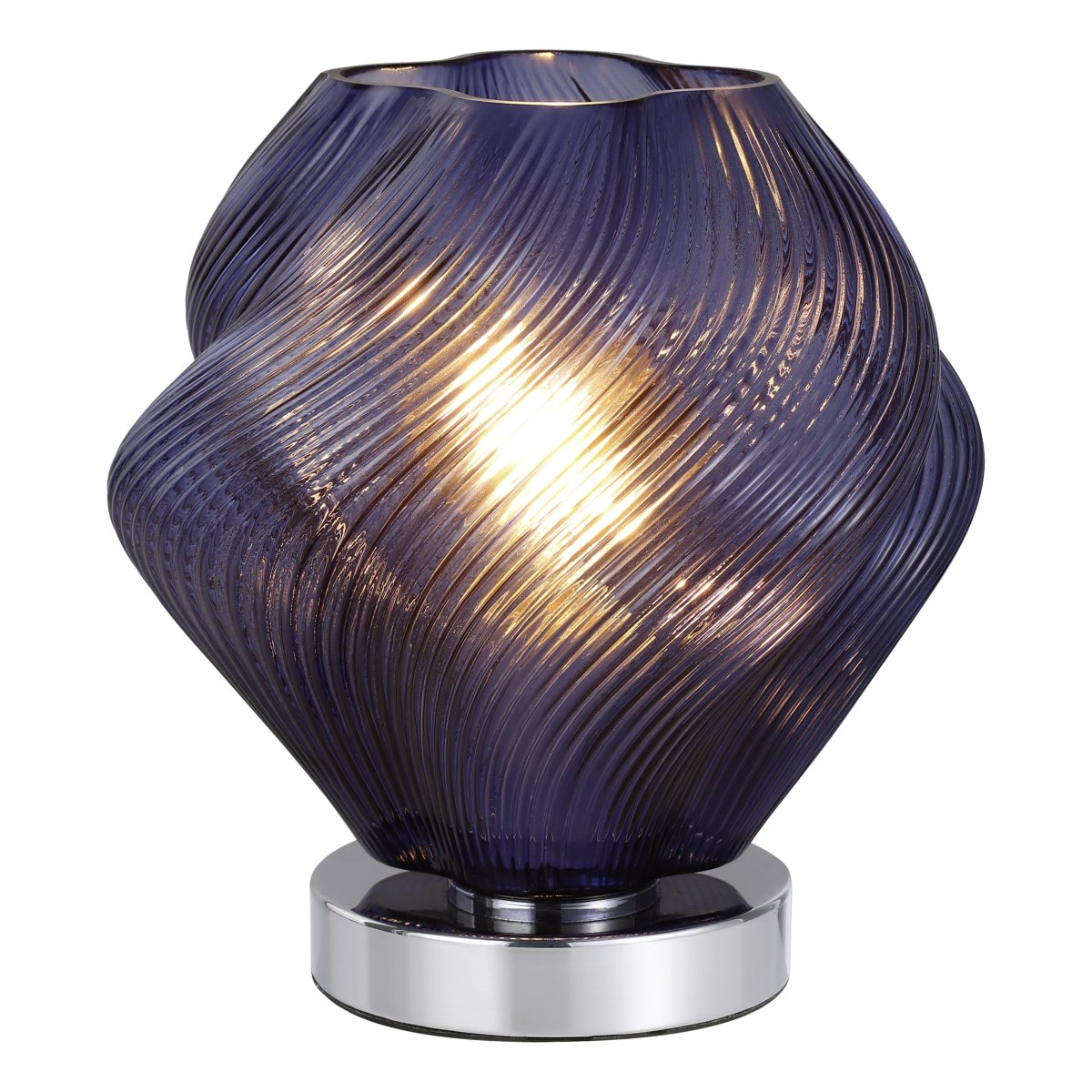 Vicenne 23cm Blau tischlampe Von Eglo - Der Glasschirm hat eine geschwungene Form mit einem gerippten Muster, das der Lampe sowohl im ein- als auch im ausgeschalteten Zustand einen ausdrucksstarken Charakter verleiht.