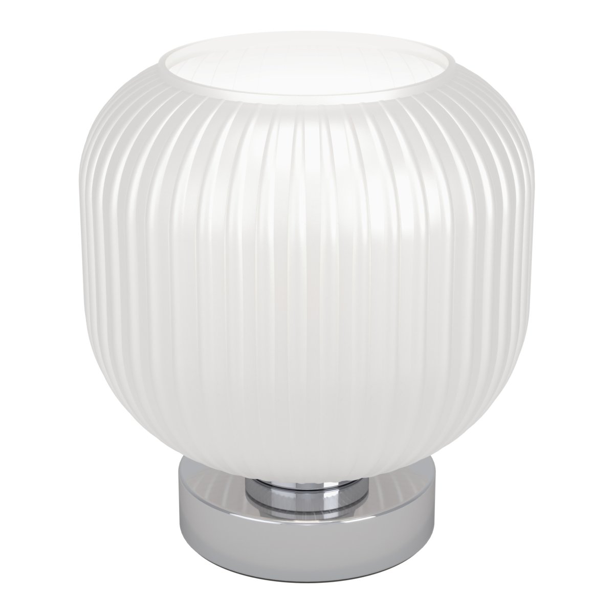 Dasmina 22cm Weiß/Chrom tischlampe Von Eglo - Das geriffelte Glas verleiht der Lampe eine sanfte und dekorative Ausstrahlung und sorgt gleichzeitig für eine angenehme Lichtverteilung im Raum.