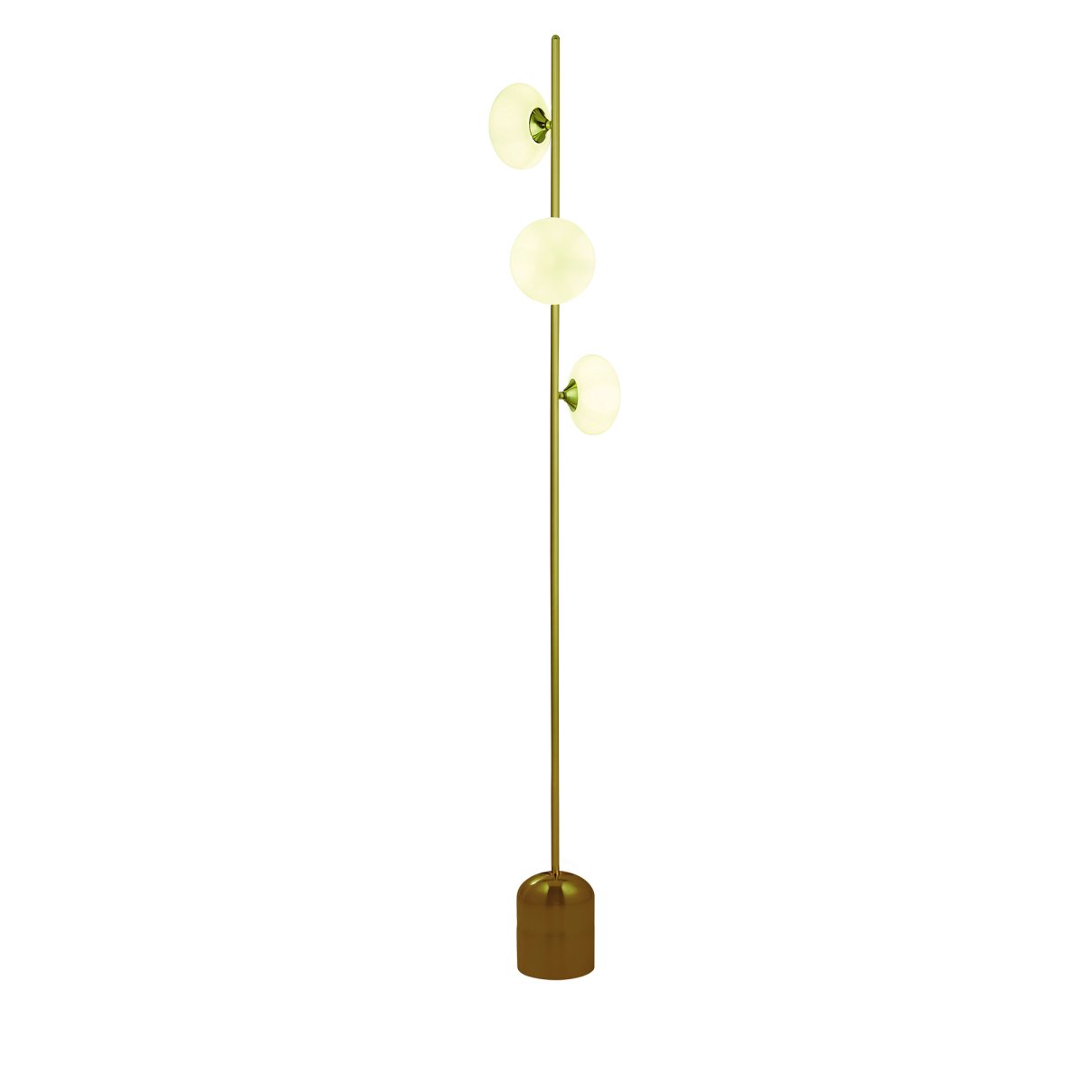 Pebble Gold stehlampe Von Searchlight - Mit ihren Schirmen aus Milchglas und dem stilvollen Messing-Finish erzeugt die Lampe ein weiches und angenehmes Licht, das Ihrem Raum eine gehobene Atmosphäre verleiht.