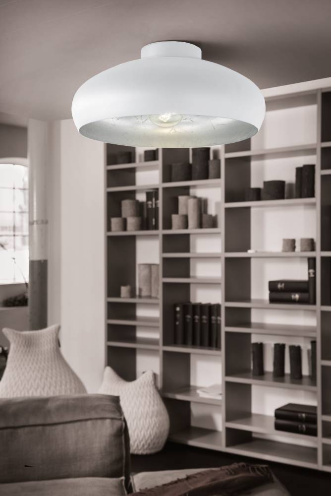 Mogano Ø40 Weiß deckenleuchte Von Eglo - Mit seiner sanft abgerundeten Form in Weiß und Chromoptik schafft er eine warme und gemütliche Atmosphäre, perfekt für Wohnzimmer, Schlafzimmer oder Flur.