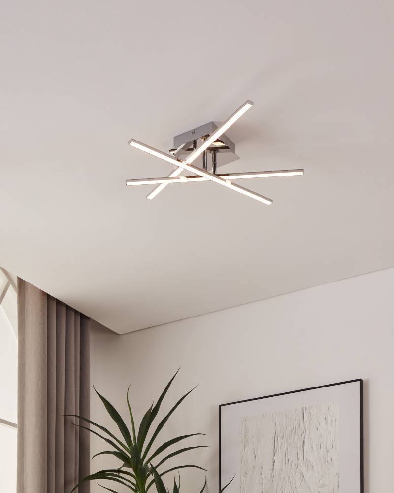 Lasana 50cm Chrom deckenleuchte Von Eglo - Der minimalistische und geometrische Stil macht es zur perfekten Wahl für zeitgenössische oder moderne Innenräume und es sorgt für ein klares und diffuses Licht, das den Raum erfüllt.